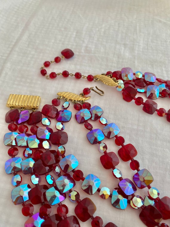 Ruby Red Crystal set Iridescent Cushion Cut 4 Str… - image 8