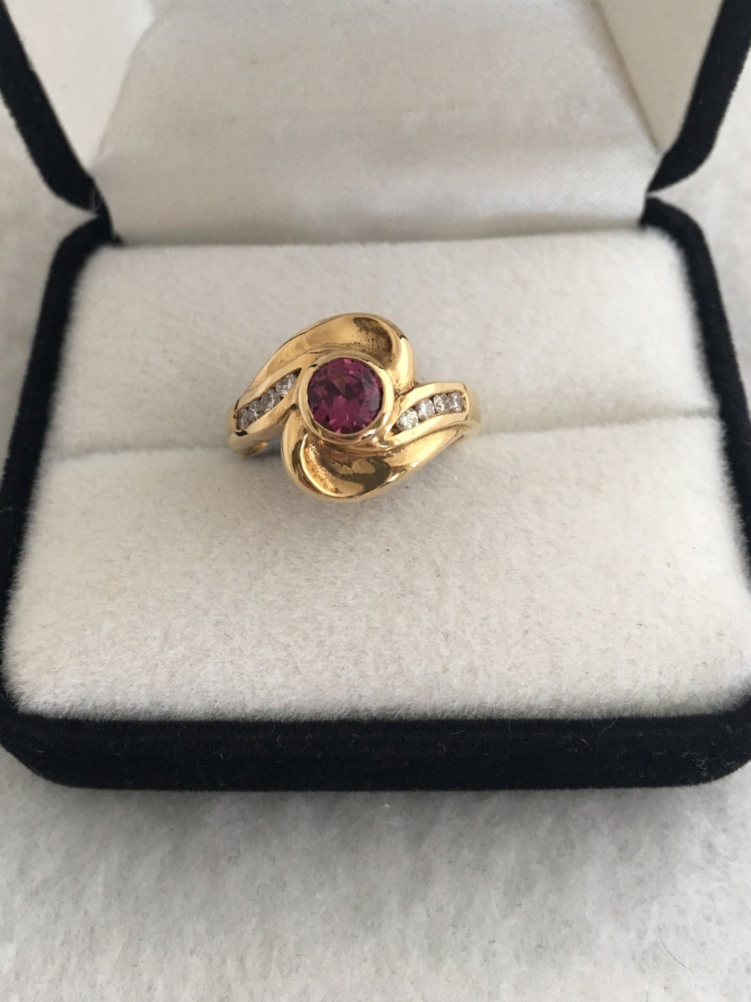 14K Solid Gold Rhodalite Garnet 2/3ct Bypass 8 Diamonds Accent - Etsy