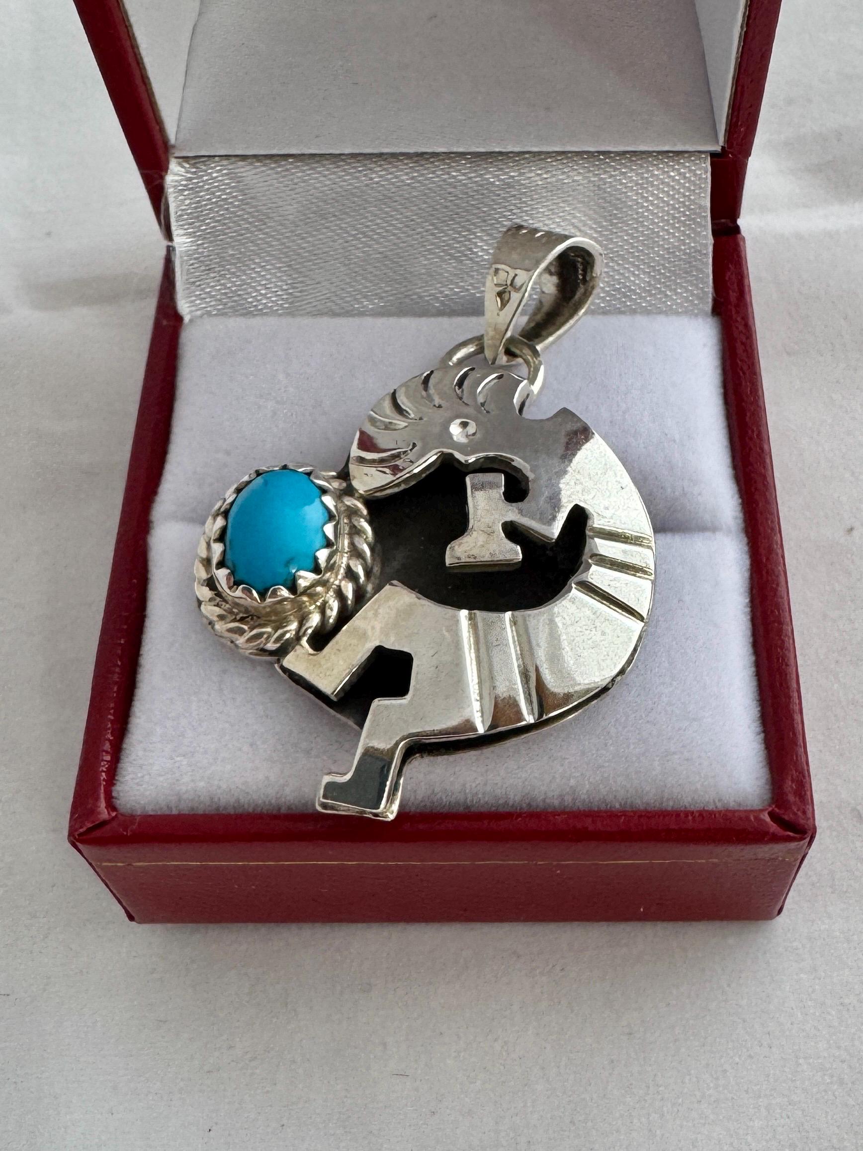 Native American Rogelio Arte Turquoise Kopelli 925 Sterling Silver