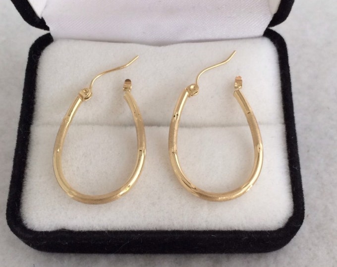 Stunning 14K Gold 585 Hoop Tubolar Earrings Diamond Cut - Etsy
