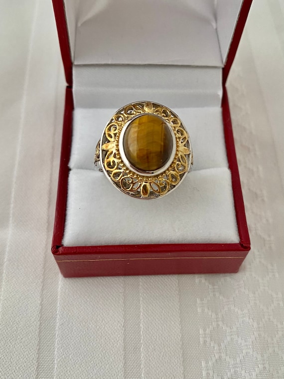 18K Gold Vermeil 925 Sterling Silver Tigers Eye Ca