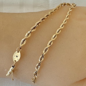 14K Solid Gold Rope Chain Link Vintage Bracelet 4.26 Grams 7.5