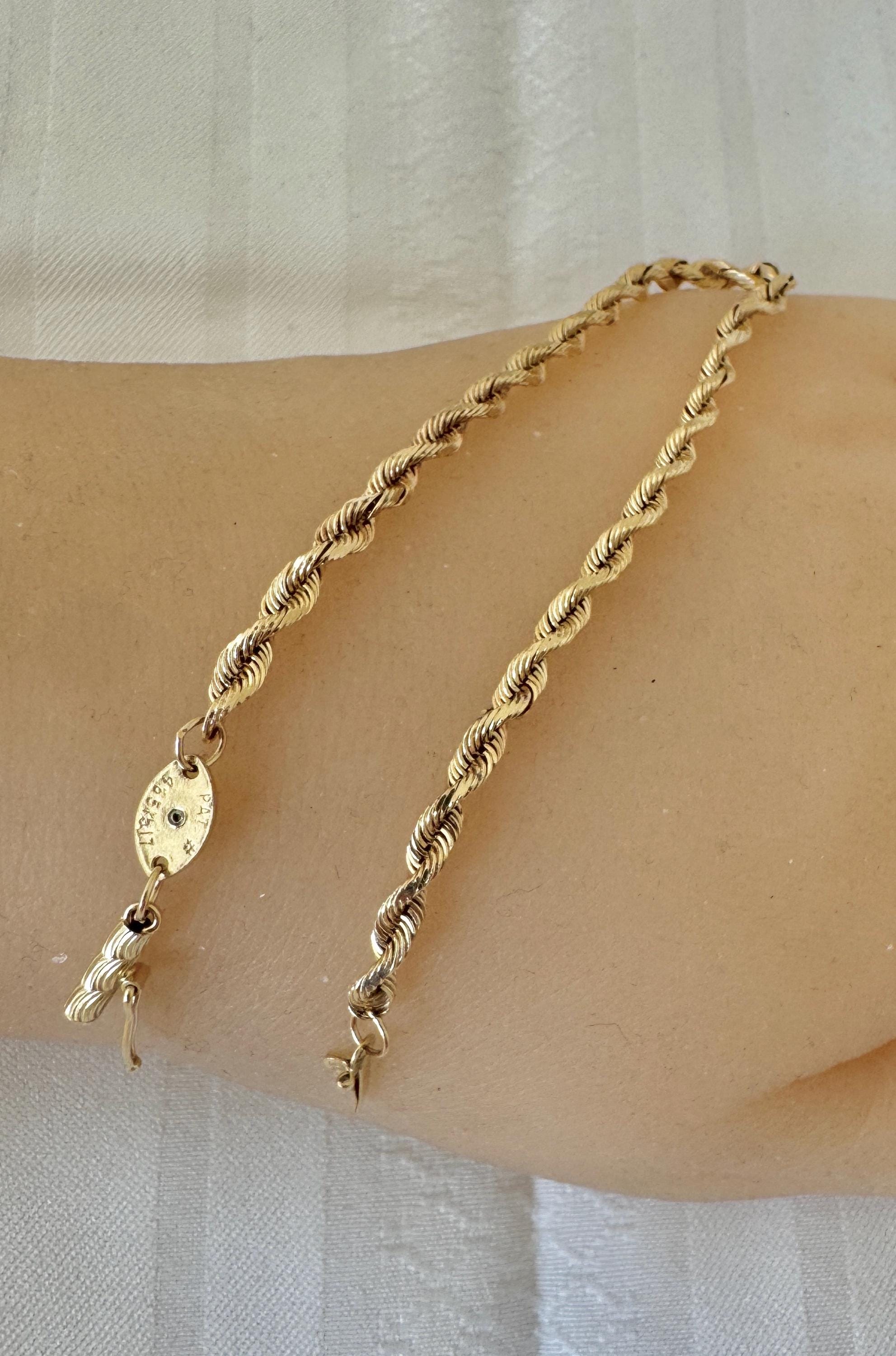 14K Solid Gold Rope Chain Link Vintage Bracelet 4.26 Grams 7.5
