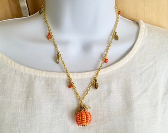 Beaded Pumpkin Pendant Necklace