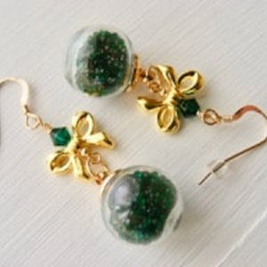 Glittering Snow Globe Dangle Earrings in Green
