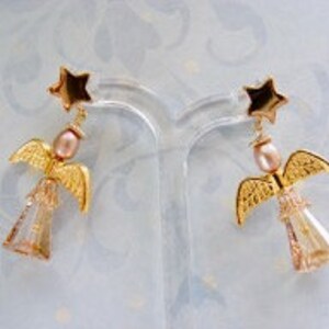 Golden Crystal and Pearl Angel Earrings