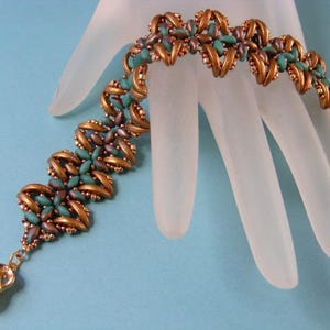 Copper and Turquoise Crescent Beaded Bracelet with Gold Clasp