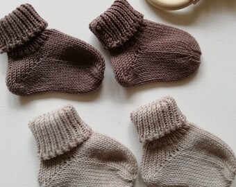 Baby socks, baby booties, knitted merino wool