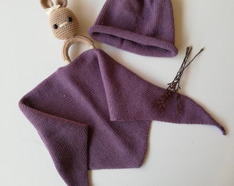 Triangular Cloth Beanie Baby and Kids Knitted Merino Wool Set for Kids Babies