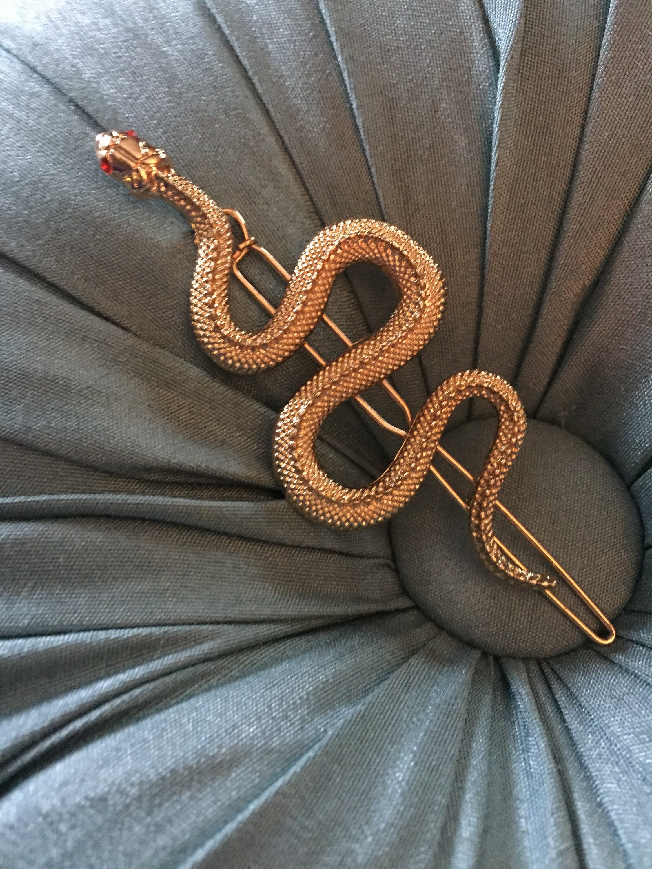 Golden snake hair clip ruby red fiery crystal eyes retro style Etsy