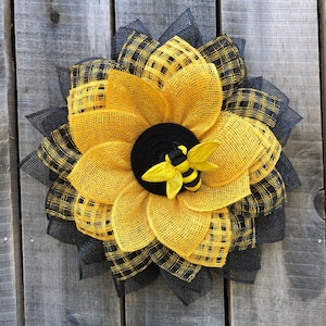 Couronne d'abeilles, tournesol noir jaune, couronne de tournesol, tournesol abeille, couronne d'été, couronne d'automne, cadeau, cadeau de fête des mères, décoration murale