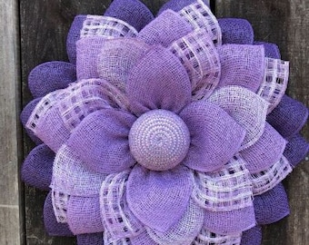 Purple Wreath, Purple Flower, Spring Wreath, Poly Burlap Flower, Everyday Wreath, Everyday Flower, gift, Mother's day gift, wall decor