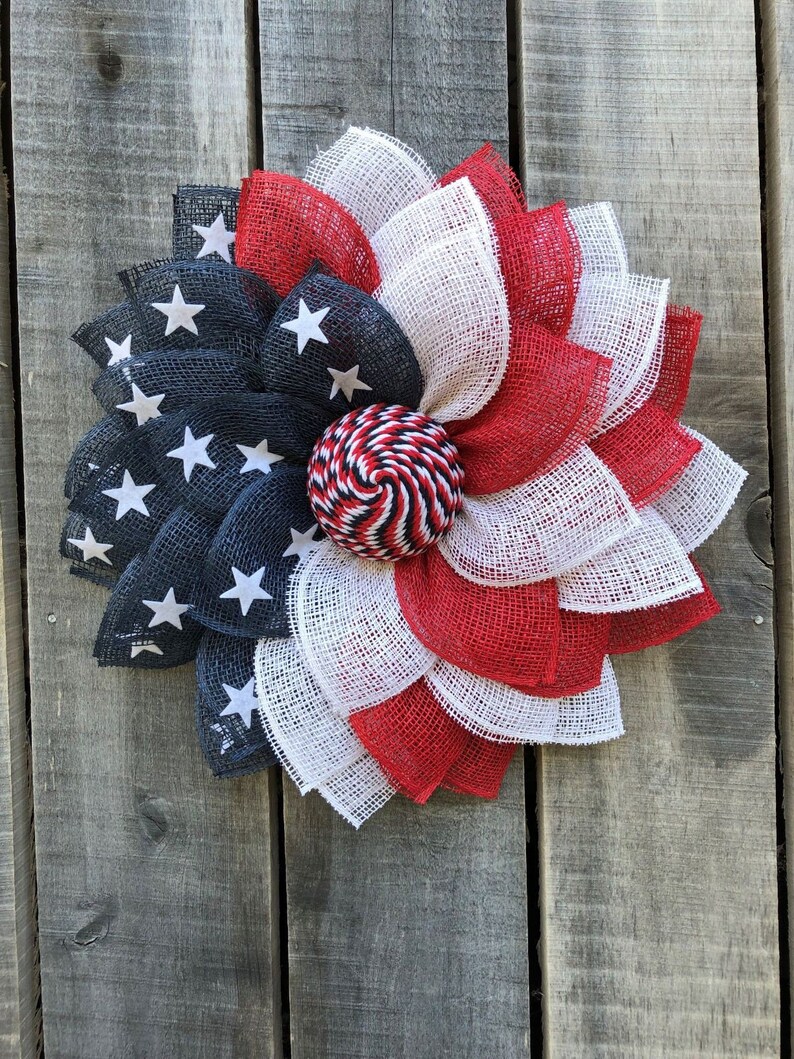Patriotic Monogram Door Wreath Red Navy Blue White Grey Burlap Initial 4th of July Decoration Patriotic Monogram Door Wreath Red Navy Blue White Grey Burlap Initial 4th of July Decoration