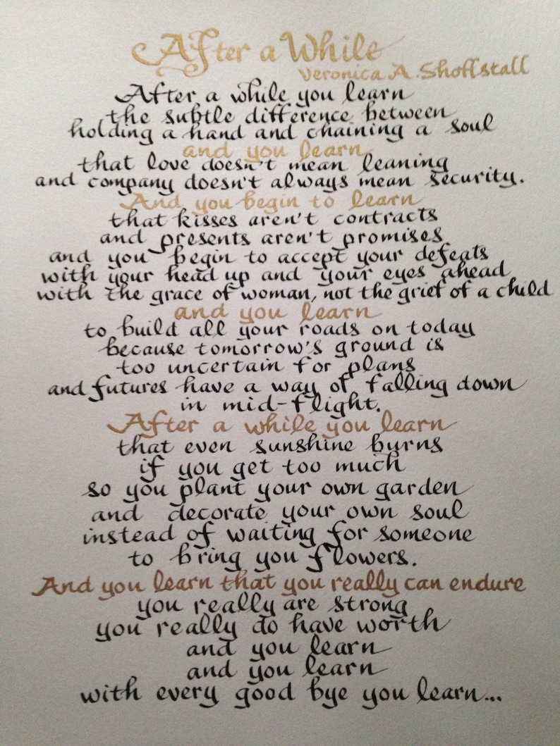 Custom poem After a While by Shoffstall Custom Verse Hand | Etsy