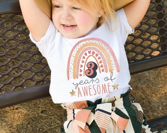 3 Years of Awesome Rainbow Birthday Shirt, Girl Birthday Shirts, 3rd Birthday Shirts, Matching Three Years Old Tee, 3rd Birthday T-Shirt