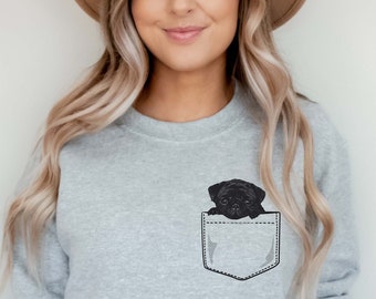 Pug Pocket Sweatshirt, Puppy Pug Pullover, Funny Pugs Shirt, Black Pug Gift, Pug Lover Shirts, Pug Tshirt, Pocket Pug Unisex Tee, Cute Dog