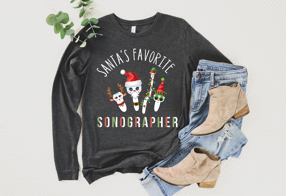 Metroz Style Santa'S Favorite Sonographer, Long Sleeved Holiday Sonography Shirts, Long Sleeves Sonographer Sweatshirt, Christmas Ultrasound Tech Gift
