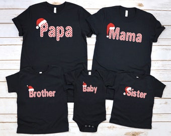 Christmas Pajama Tops Family Matching Cute Christmas Shirts Christmas Tees, Candycane Christmas Holiday Gift Shirts. Mama Shirts, Papa Shirt