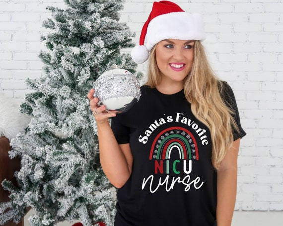 Santa's Favorite NICU Nurse Rainbow Christmas Shirt, Neonatal Nurse Shirts,  Holiday Nursing TShirt, Funny X-Mas Nurse TShirt, NICU RN Gift