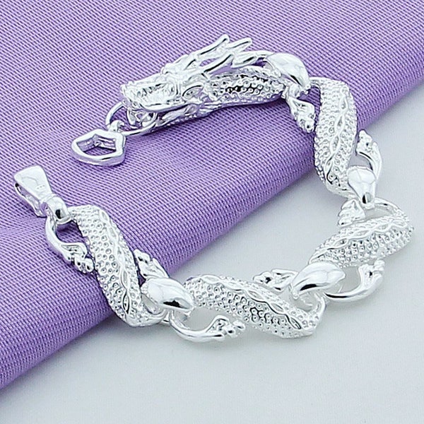 925 Sterling Dragon Bracelet, Silver Dragon Bracelet, Sterling Silver Dragon Bracelet, Silver Bracelet for Men or Women, Father's Day Gift