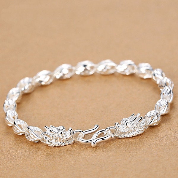 925 Sterling Dragon Bracelet, Silver Dragon Bracelet, Sterling Silver Dragon Bracelet, Silver Bracelet for Men or Women, Father's Day Gift