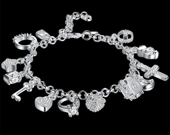 925 Silver Charm Bracelet, Sterling Silver Bracelet, 925 Sterling Charm Bracelet, Wedding Gift, Silver Charm Bracelet, GiveJewelry