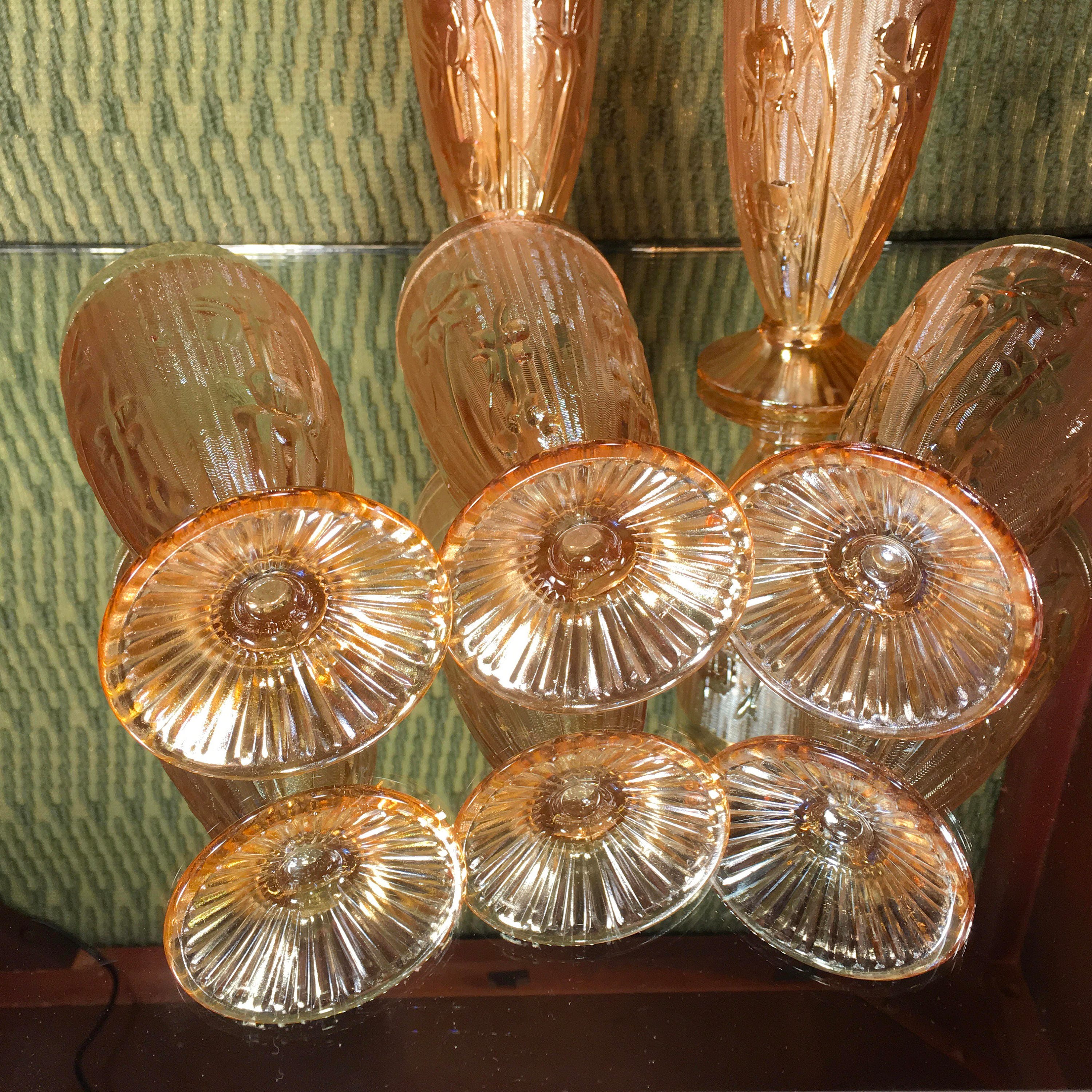 Download Iris and Herringbone pattern Jeannette Carnival glass in the marigold color, Set of Five Glasses ...