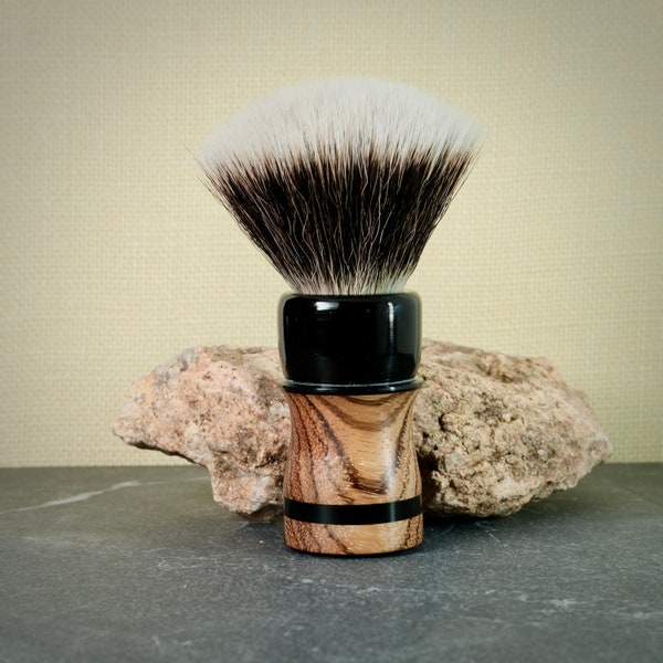 Shaving Brush Hand Turned from Zebra Wood and Epoxy Resin