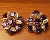 Vintage 50s Weiss signed Lavender and Deep Purple Rhinestone Clip Earrings FREE Shipping