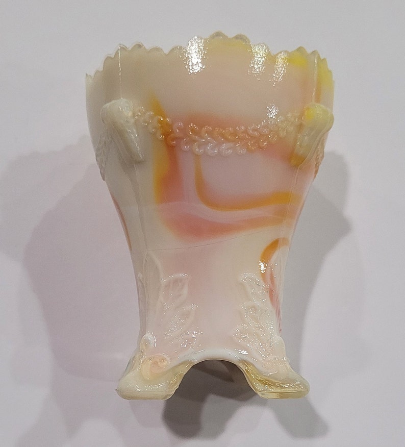 Vintage 1940s BOYD Signed Orange Slag Glass Toothpick Holder Etsy