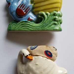 Vintage 1945 - 1952 Occupied Japan Bisque Porcelain Swan Pin Cushions FREE Shipping