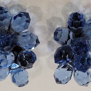 Vintage 1940s Pair Blue Globe Cut Crystal Clusters Dress Clips FREE Shipping