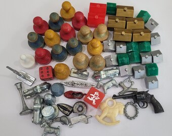 Vintage Large Collection 65+ Pieces 1950s 1960s 1970s Game Pieces Monopoly Clue Parcheesi Altered Art Crafts FREE Shipping