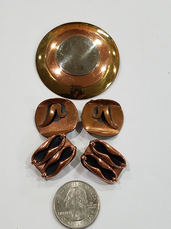 Vintage 1950s to 1970s Copper Mixed Metal Brooch … - image 2