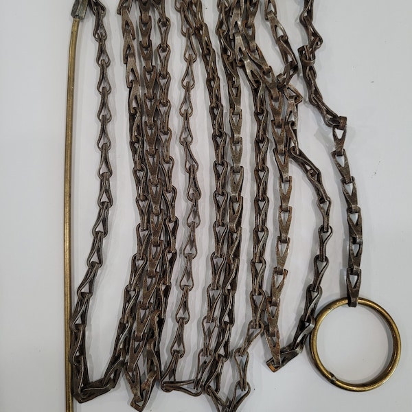 Vintage 1940s Heavy Metal Bookchain Fish Stringer Chain Over 7 Feet Long With Spiked End and Ring End FREE Shipping