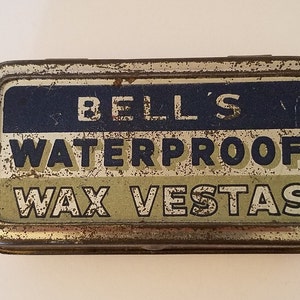 Antique 1910s Bell's Waterproof Wax Vestas Tin Waterproof Matches WWI FREE Shipping