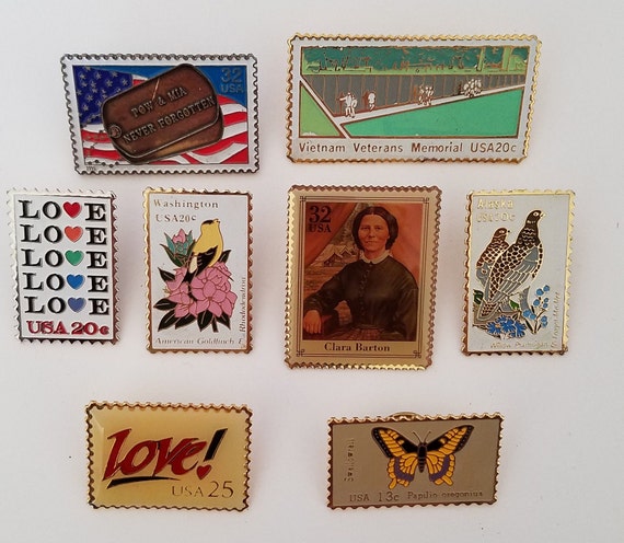 Vintage 1980s to 1990s Lot US Postage Stamp Pins … - image 1