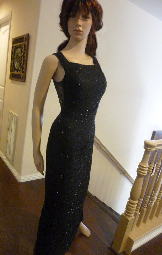 Red Carpet Worthy Vintage Black Beaded Silk  90's 