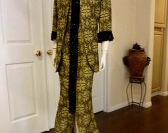 Exquisite Art Deco Style Brocade and Beaded Evening Opera Gown & Longer Matching Jacket