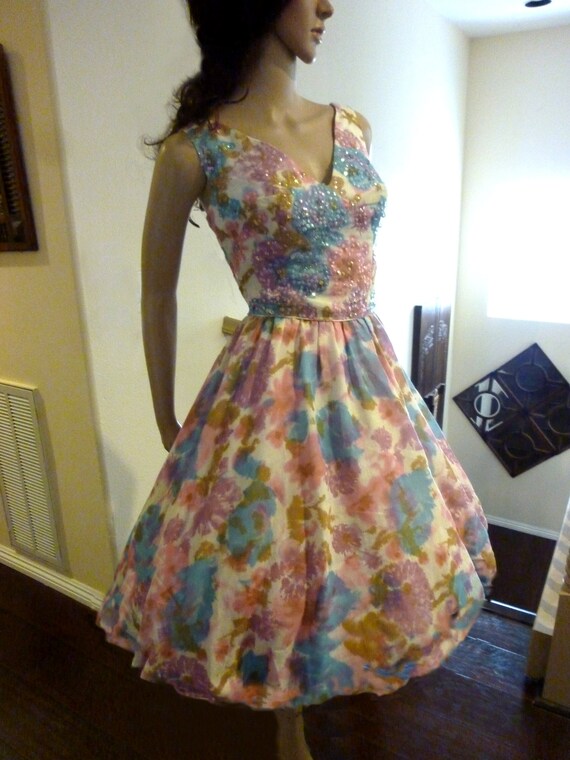 Romantic Breezy Floral 50's Party Easter Garden Reception Dress- So Petticoat Junction