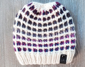 Peek-A-Boo Beanie | Hand Knit Plaid Hat
