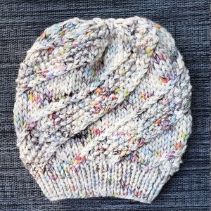 Rainbow Moonstone Swirl Hat | Hand Knit Pastel Multicolor