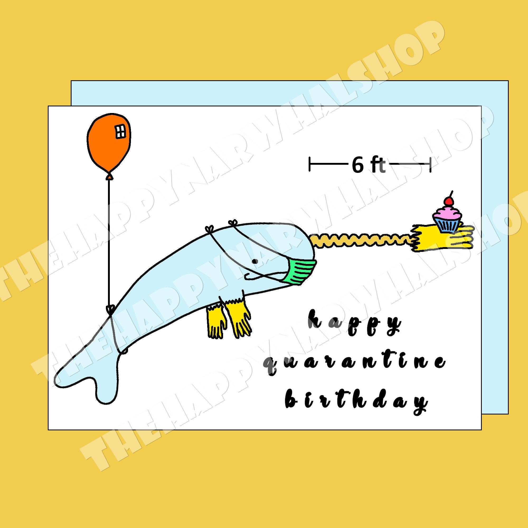 QUARANTINE BIRTHDAY Card with Narwhal, Instant Download, Printable Bi…