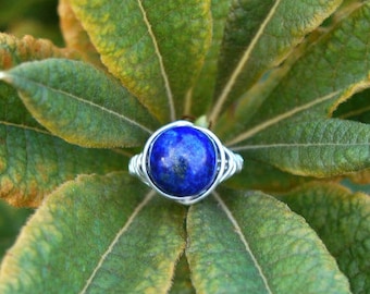 Lapis Lazuli 10mm Wire Wrapped Ring