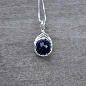Blue Goldstone 10mm Drop Wire Wrapped Pendant