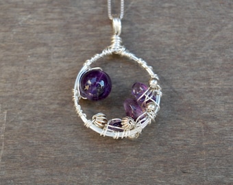 Amethyst October Wire Wrapped Pendant