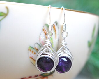 Amethyst Wire Wrapped Drop Earrings