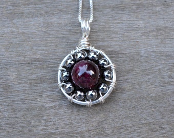 Garnet Orbit Wire Wrapped Pendant