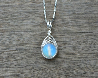 Moonstone 8mm Drop Wire Wrapped Pendant