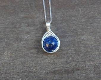 Lapis Lazuli 10mm Drop Wire Wrapped Pendant